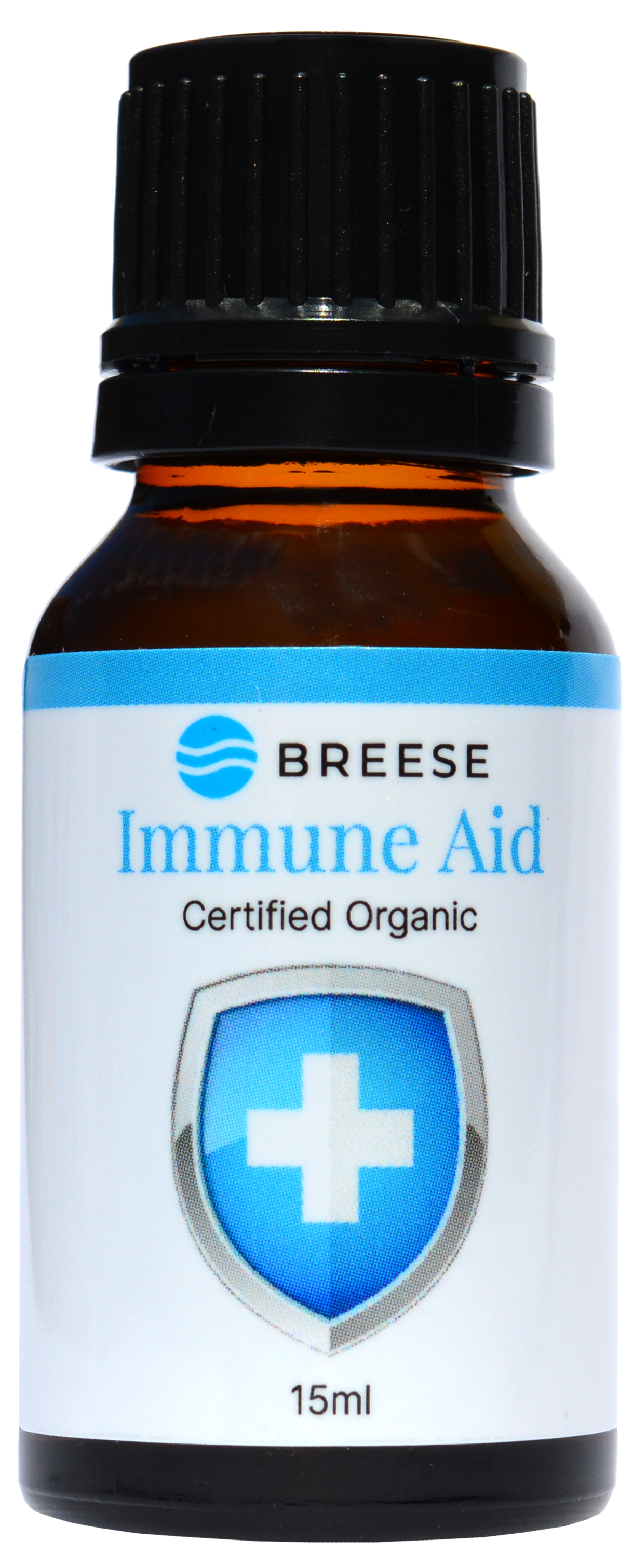 Image of Breese Essential Oils - A bottle of Breese Essential Oils brand certified organic immune aid essential oil, 15ml.