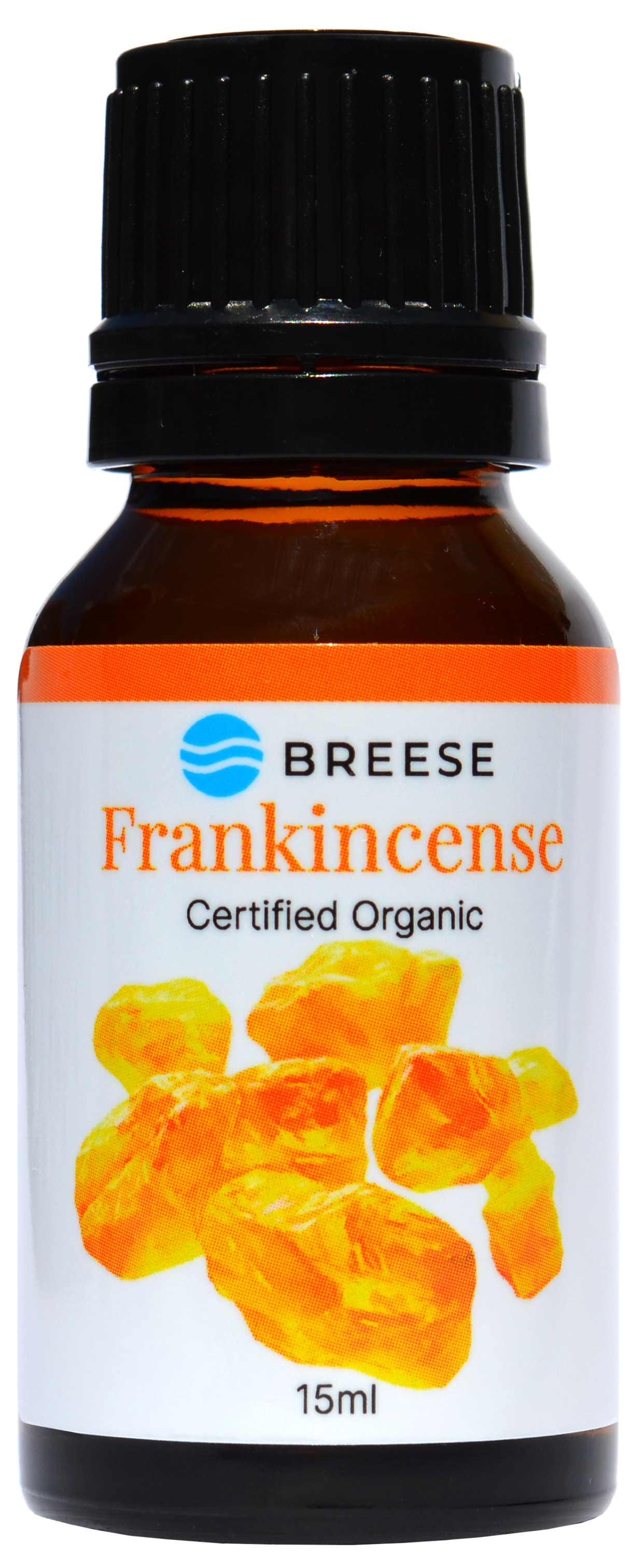 Image of Breese Essential Oils - A bottle of Breese Essential Oils brand certified organic frankincense essential oil, 15ml.