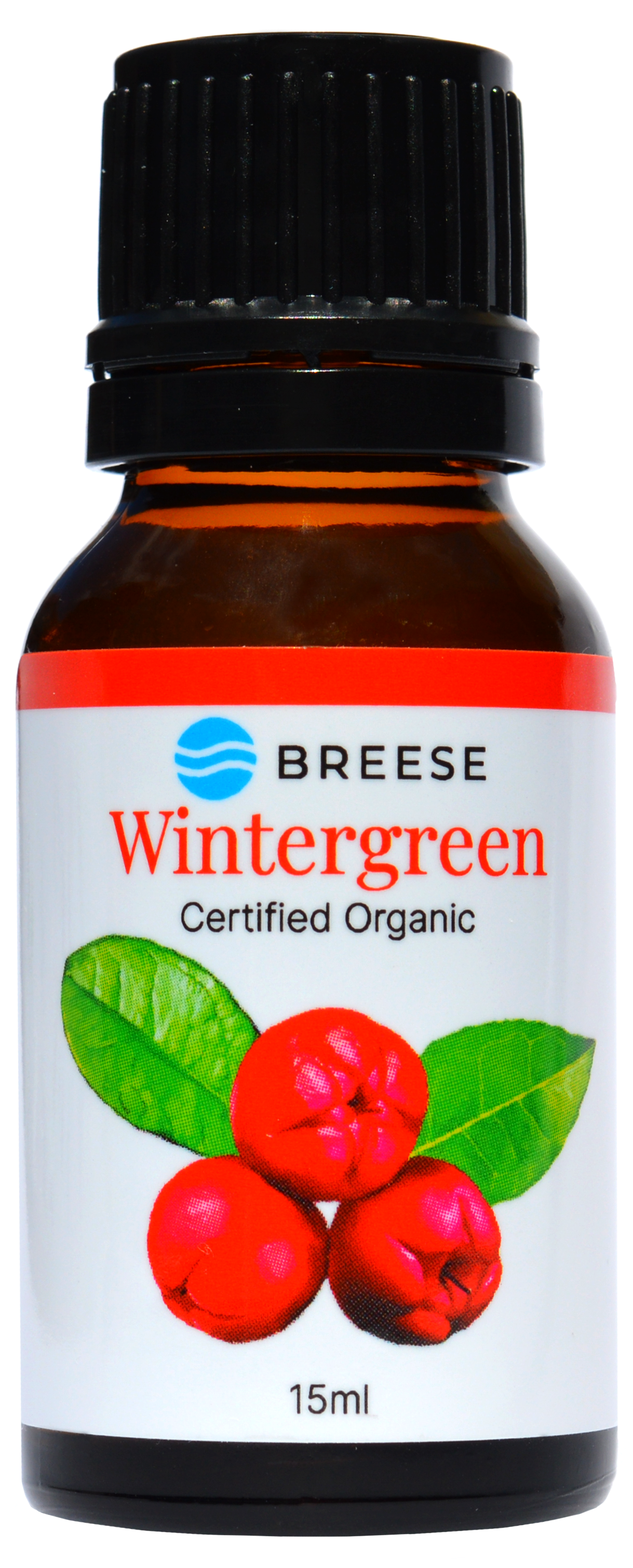 Image of Breese Essential Oils - A bottle of Breese Essential Oils brand certified organic wintergreen essential oil, 15ml.
